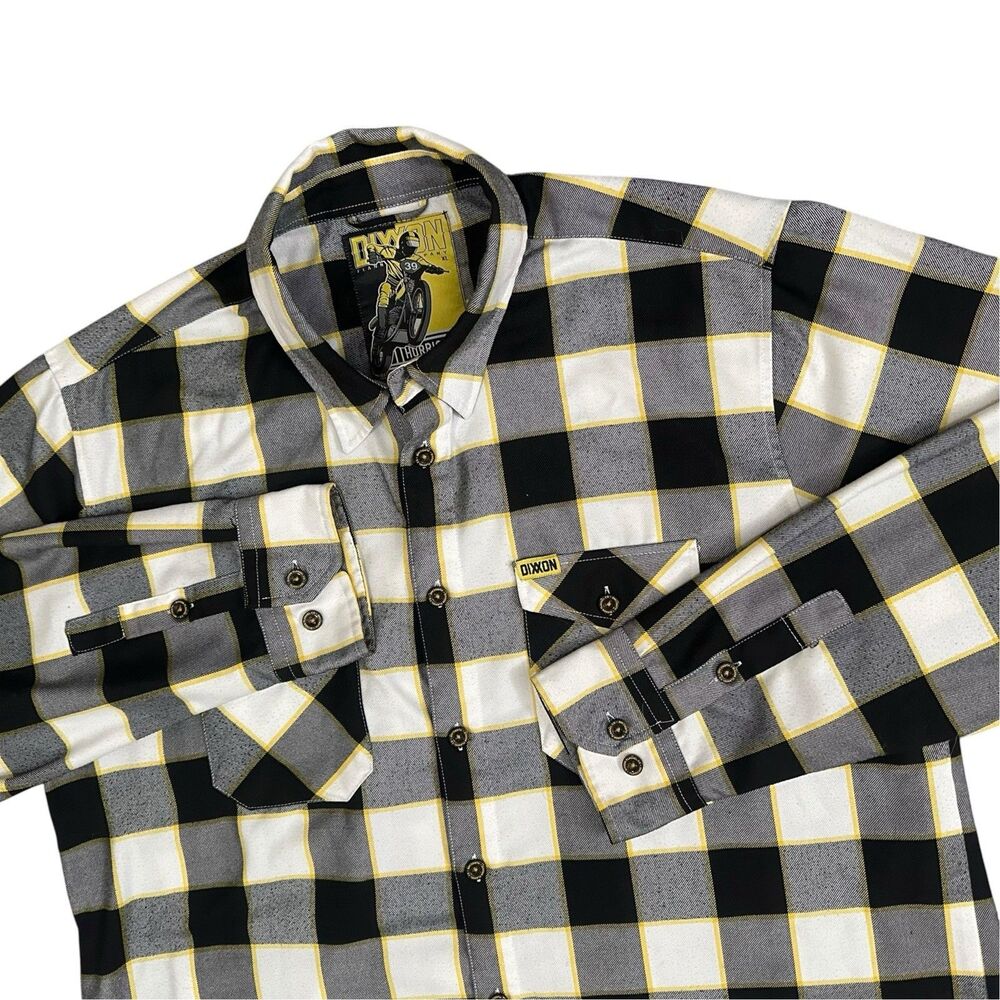 Dixxon Flannel Hurricane Shirt Mens XL Black Yellow Plaid Button Up